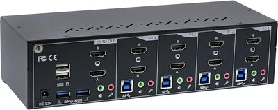 InLine 62654I KVM Desktop Switch, 4-fach, Dual Monitor, HDMI, 4K, USB 3.0, Audio