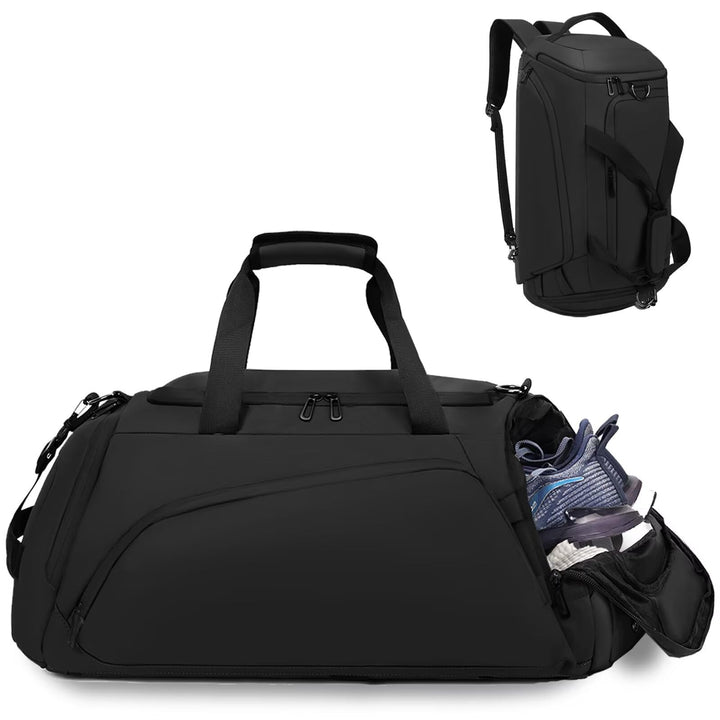 40L Sporttasche Herren Wasserdicht Schwarz Reisetasche Rucksack mit Schuhfach Nassfach Damen Duffel