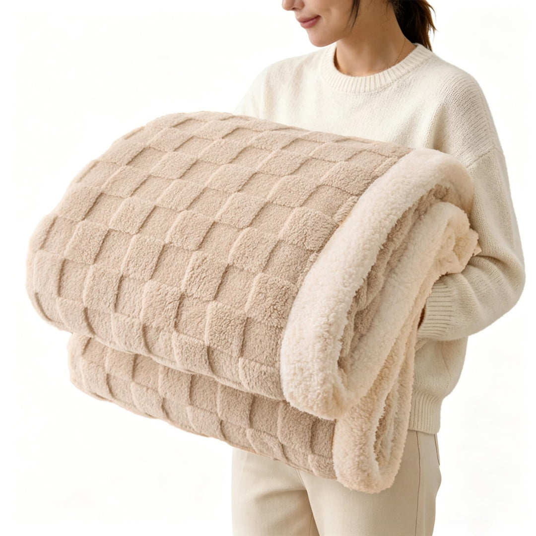Sherpa-Überwurfdecke für Couch, Flanell, gemütlich, weich, dick, für Bett, Fleece, Beige, 152,4 x 20