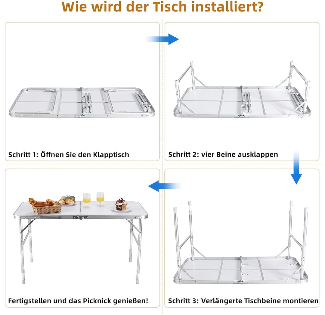 GYMAX Gartentisch 2er Set Kombinierbar Klapptisch Höhenverstellbar Alu Campingtisch Klappbar Beistel