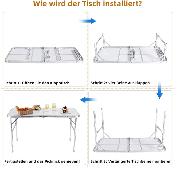 GYMAX Gartentisch 2er Set Kombinierbar Klapptisch Höhenverstellbar Alu Campingtisch Klappbar Beistel