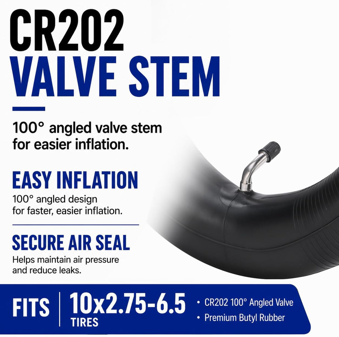 (2-Pack) 10x2.75-6.5 Thicker Inner Tubes with CR202 100°Angled Valve for Electric Scooters & Mini Bi