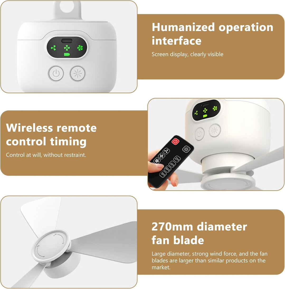 Camping Ventilator mit Licht, USB Campingventilator mit Fernbedienung, Aufladbar 8000mAh, Tragbarer