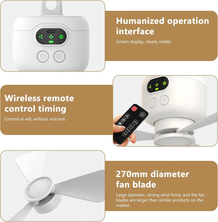 Camping Ventilator mit Licht, USB Campingventilator mit Fernbedienung, Aufladbar 8000mAh, Tragbarer