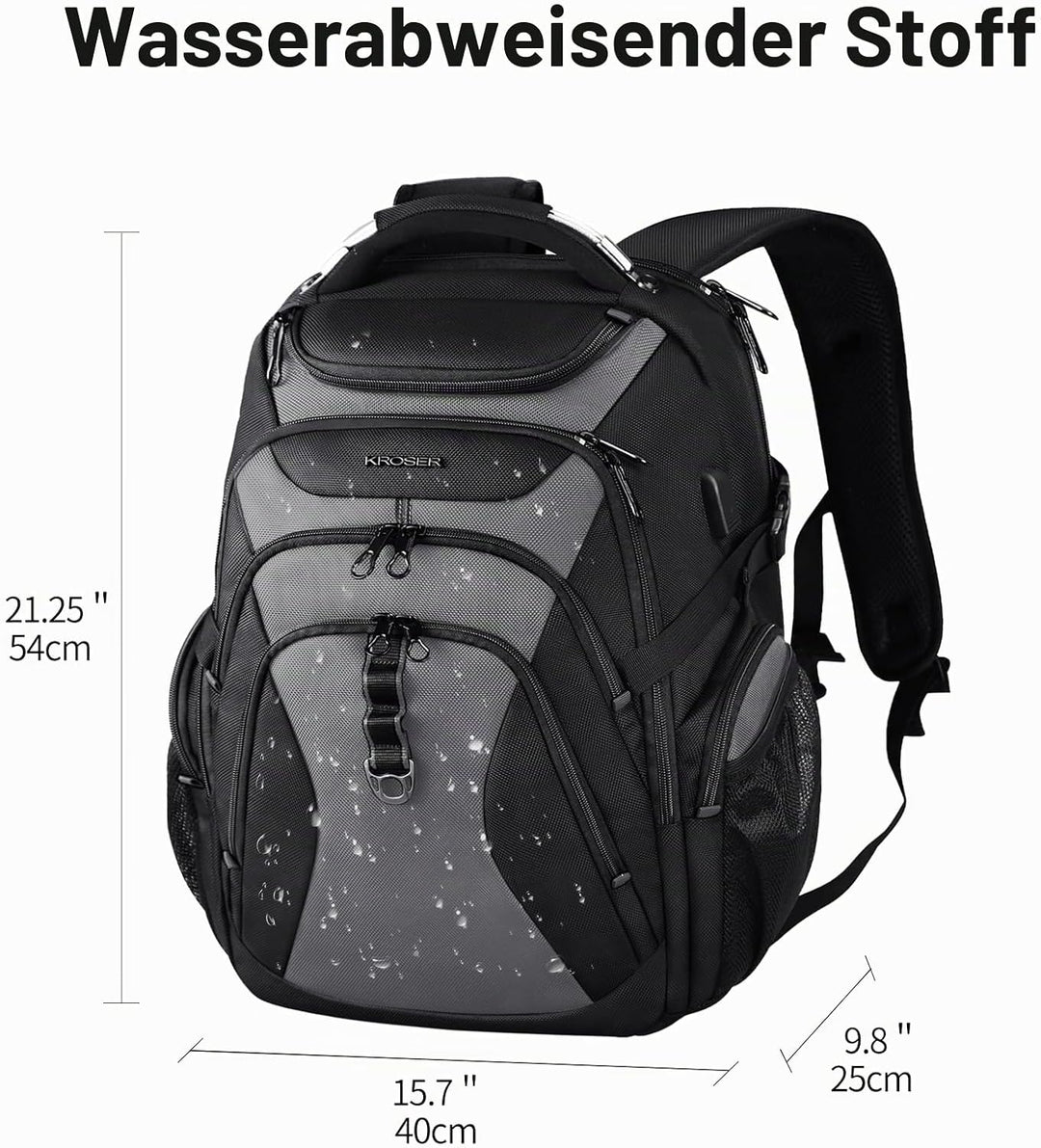 KROSER Laptop Rucksack Herren 18.4 Zoll Reise XXL BusinessRucksack Schwerlast Wasserdicht mit Hartge