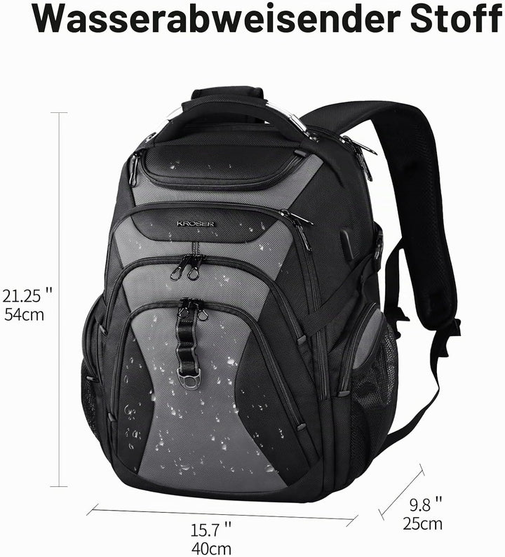KROSER Laptop Rucksack Herren 18.4 Zoll Reise XXL BusinessRucksack Schwerlast Wasserdicht mit Hartge