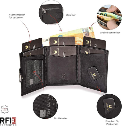 DONBOLSO Wallet NextGen Leder Slim Wallet mit Münzfach Geldbeutel mit RFID Schutz Kartenetui bis 11