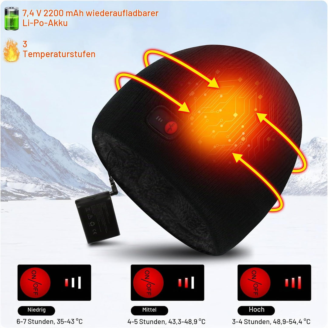 Svpro Beheizte Beanie mit Wiederaufladbarem Akku 7,4V Li-Polymer-Akku hält bis zu 3-7 Stunden,Electr