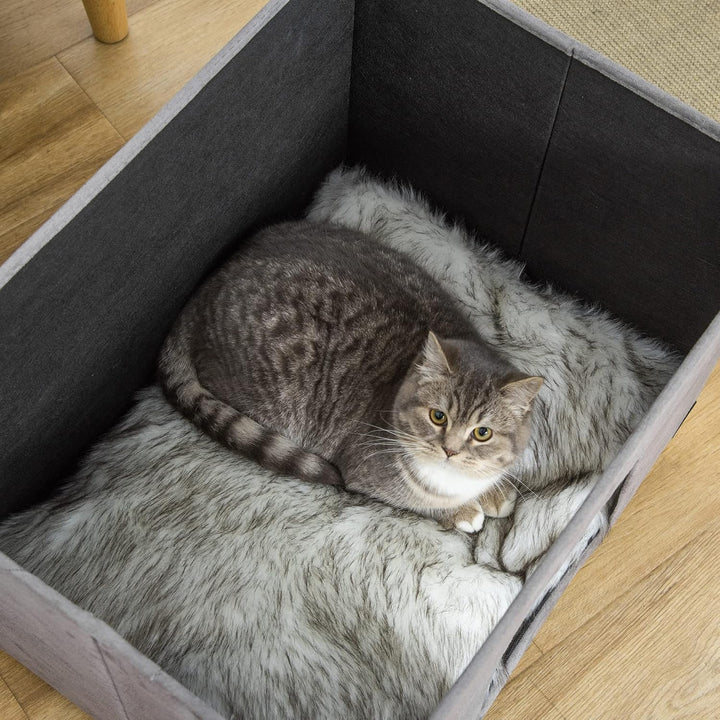 PawHut Katzenhöhle Katzenbett 2-IN-1 Katzenhaus Fusshocker mit Kissen Holzbeine Katzenzelt Haustierh