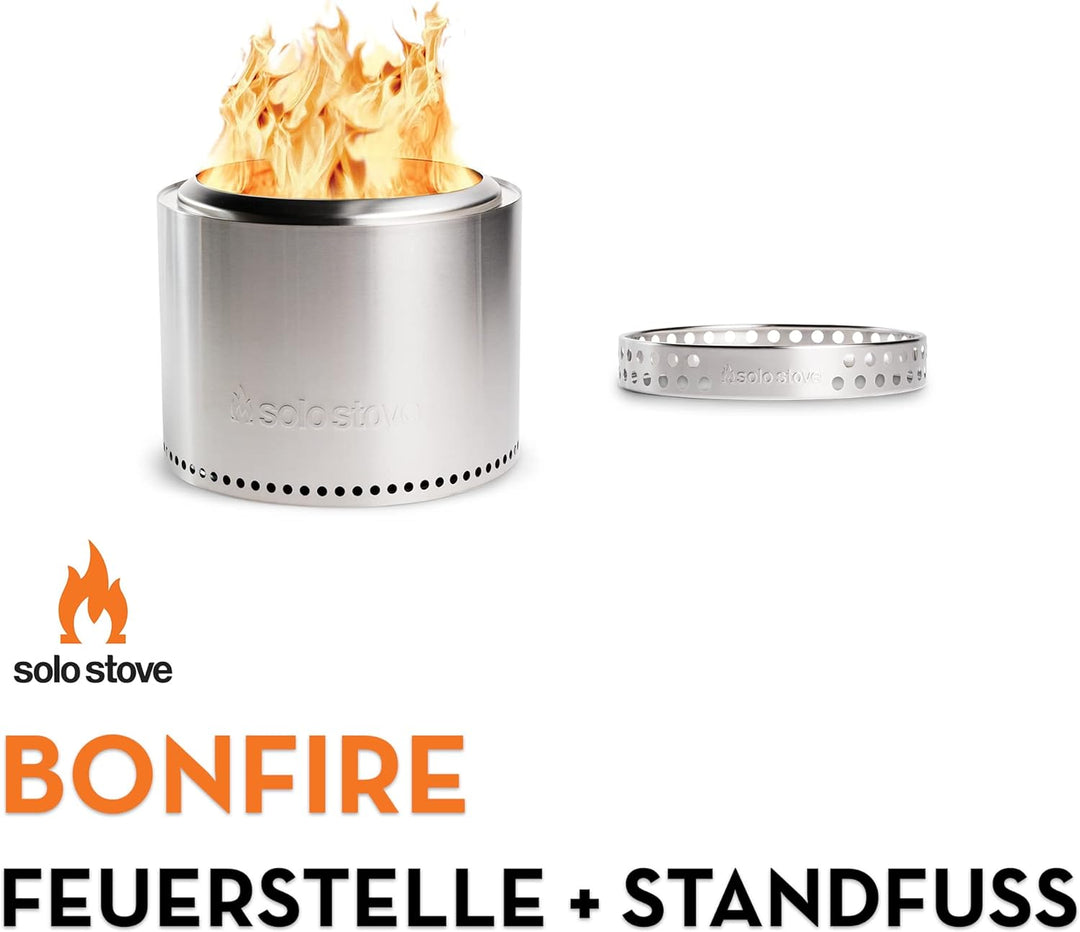 Solo Stove Feuerschale „Bonfire“ 1.0 - Outdoor-Kamin aus Edelstahl, mit Standfuss, raucharm - Tragba