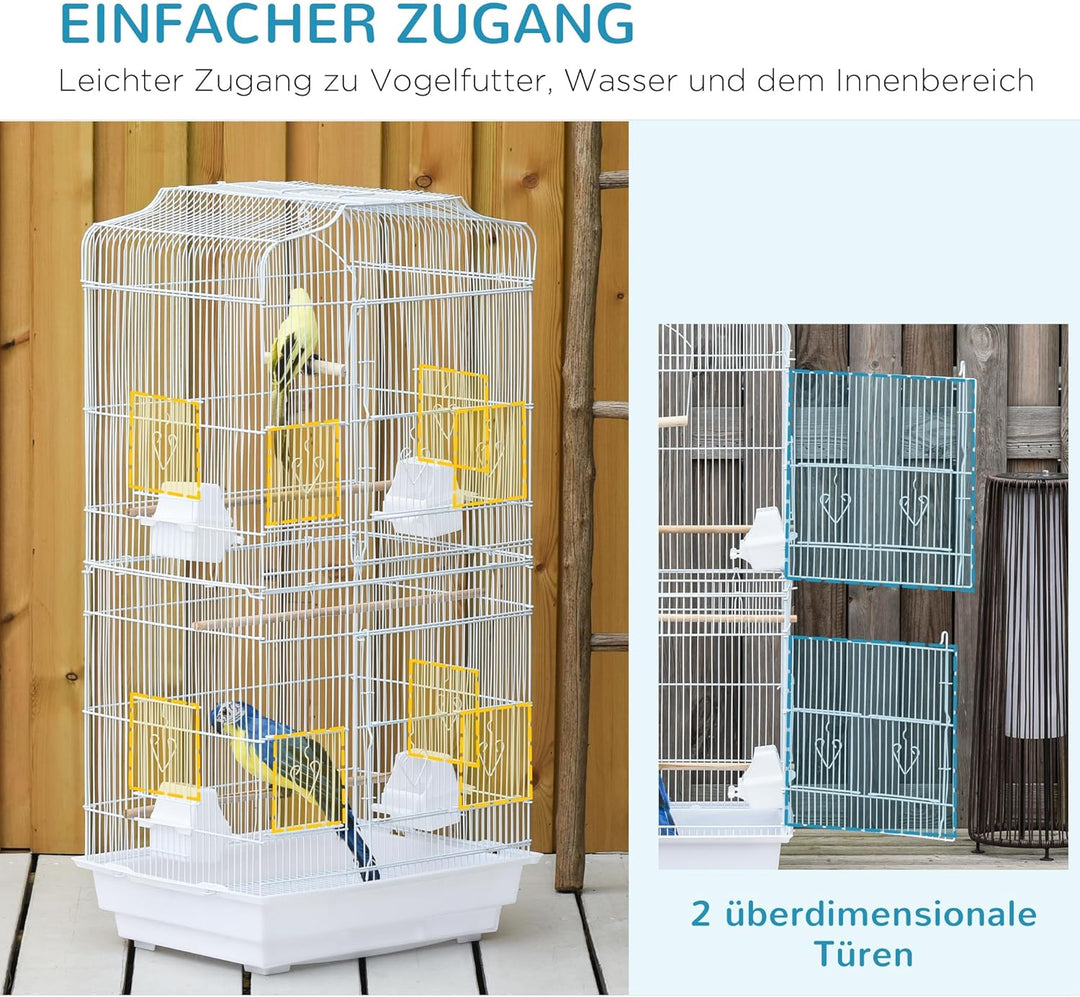 PawHut Vogelkäfig Vogelhaus Vogelvoliere Wellensittich Vogelbauer mit ausnehmbarer Bodenschale Weiss