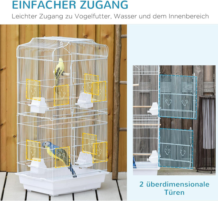 PawHut Vogelkäfig Vogelhaus Vogelvoliere Wellensittich Vogelbauer mit ausnehmbarer Bodenschale Weiss
