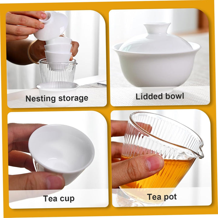 Gaiwan Tee -Set tragbare weisse Keramik -Gongfu -Tee -Set mit Aufbewahrungstasche für Heimreisepickn