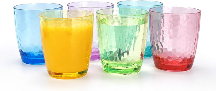 Grosse Acrylgläser, 740 ml, Kunststoffbecher, Set mit 6 transparenten Farben, gehämmerter Stil, BPA-