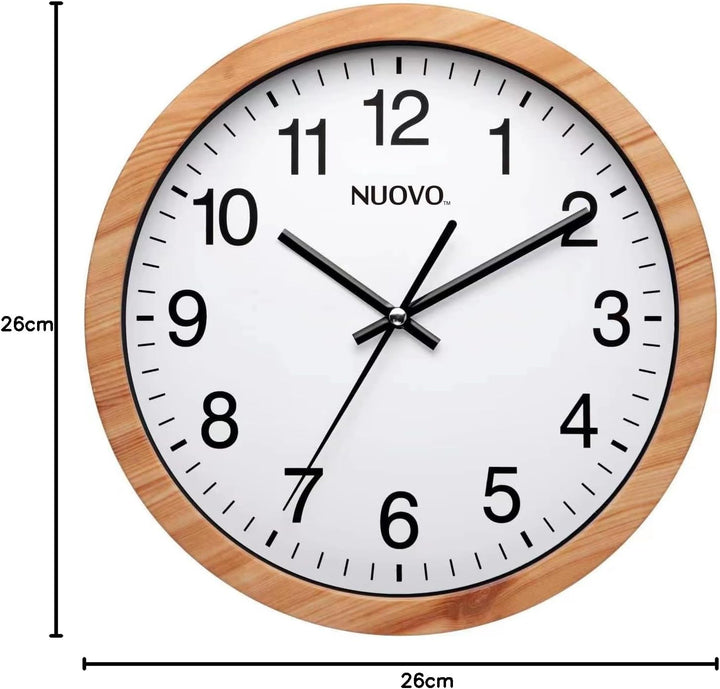 NUOVO 10 Zoll hölzerne runde Wanduhr Stille und Nicht tickende Retro Wanduhr für Wohnzimmer Schlafzi