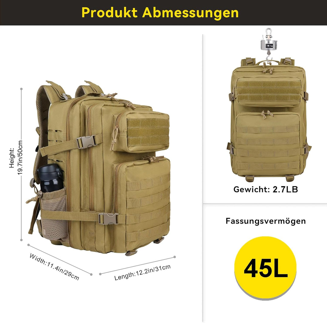 Zavothy, 45l taktischer Militär-Rucksack für Damen und Herren – grosser 3-Tage-Einsatzrucksack mit M