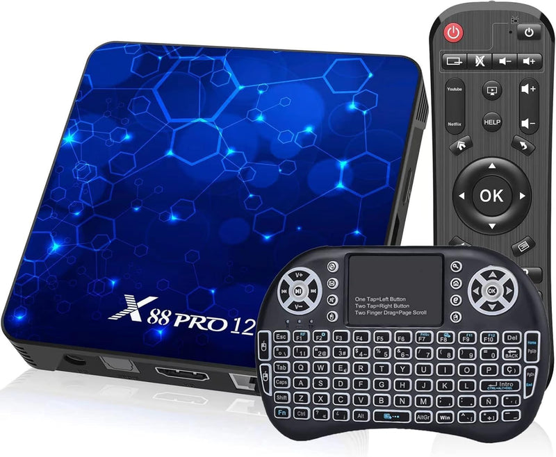 Android 12.0 TV Box, 4GB RAM 64GB ROM RK3318 Quad-Core 64-bit Cortex-A53, Android Box mit 2.4G/5G Wi