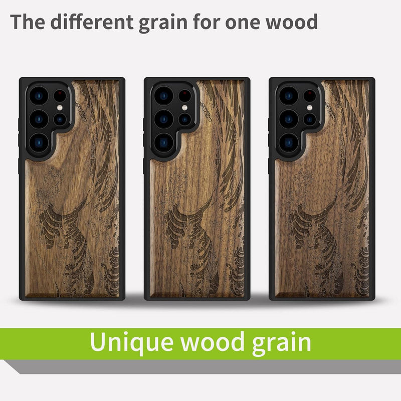 Carveit Handyhülle für Galaxy S22 Ultra Case [Holz und TPU Silikon Hybrid hülle] Stossfeste Stosssta