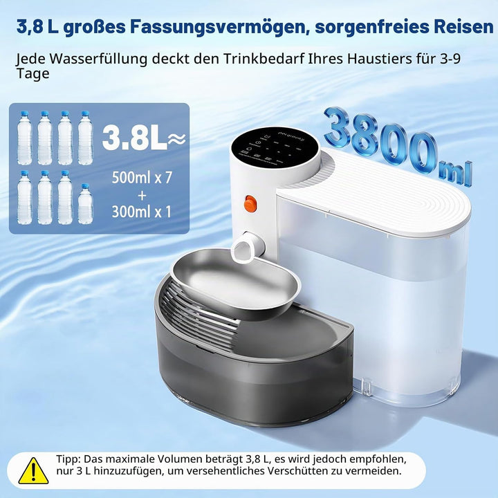 Trinkbrunnen für Katze Kabellos ohne Filter, 3.8L Katzenbrunnen Kabellos mit Abwasser-Trennungs-Syst