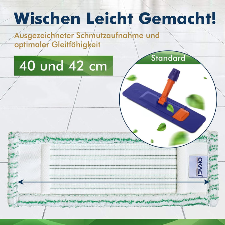 Okaei 5 Stück Wischmopp Bezug (40 cm) - Premium Bodenwischer-Wischbezug aus 100% Microfaser - Bezug