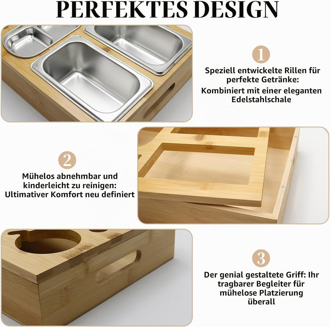 Couchbar Snackbox mit Geschenkbox, Holz Couch Bar, Couch Tablett Mit Snackschalen Aus Edelstahl, Get