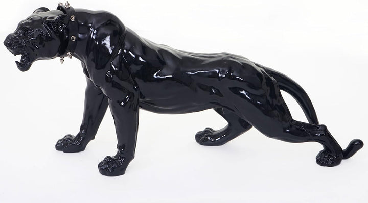 Mendler Deko Figur Leopard 59cm, Polyresin Skulptur Panther, In-/Outdoor - schwarz Hochglanz mit Hal