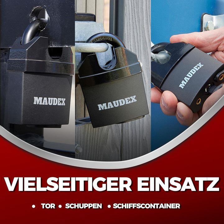 Maudex® MDL60 Heavy Duty Vorhängeschloss mit 10 Schlüsseln - [Anti-Bohr-, Anti-Pick-Zylinder] - [Ges