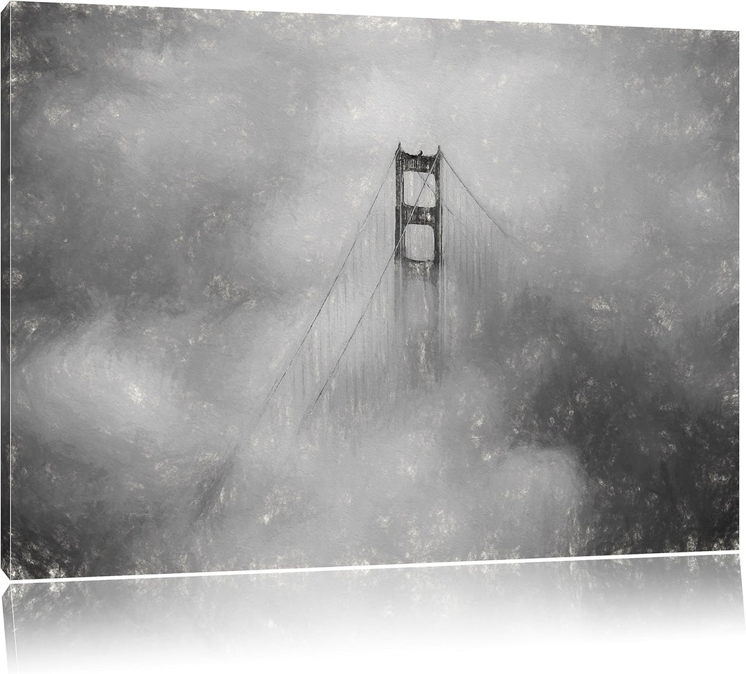 Pixxprint Golden Gate Bridge über den Wolken als Leinwandbild/Grösse: 100x70 / Wandbild/Kunstdruck/f