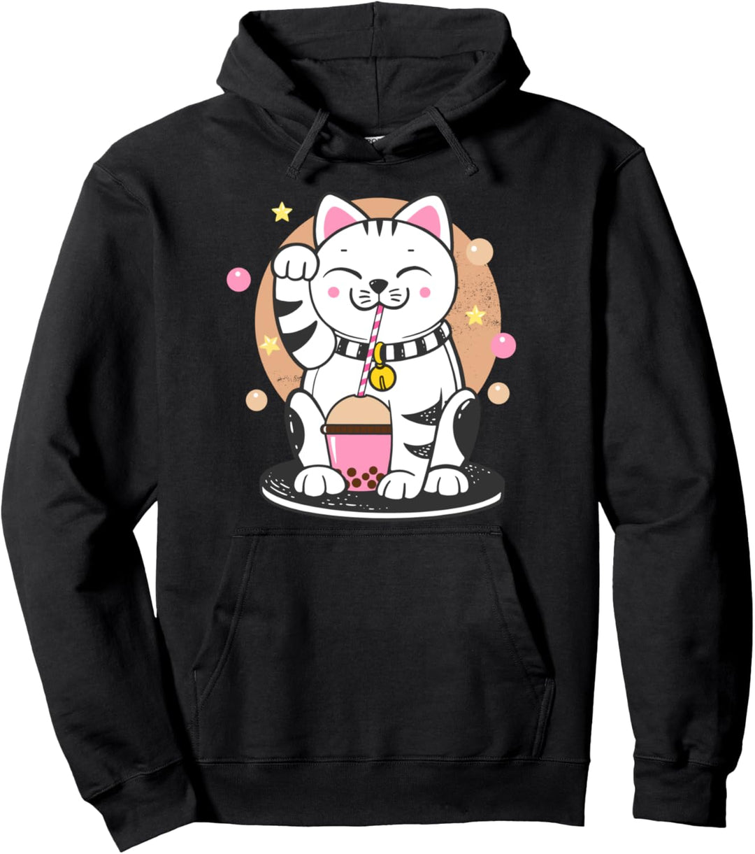 Katze Boba Tee Bubble Tea Anime Kawaii Glückskatze Maneki Neko Pullover Hoodie
