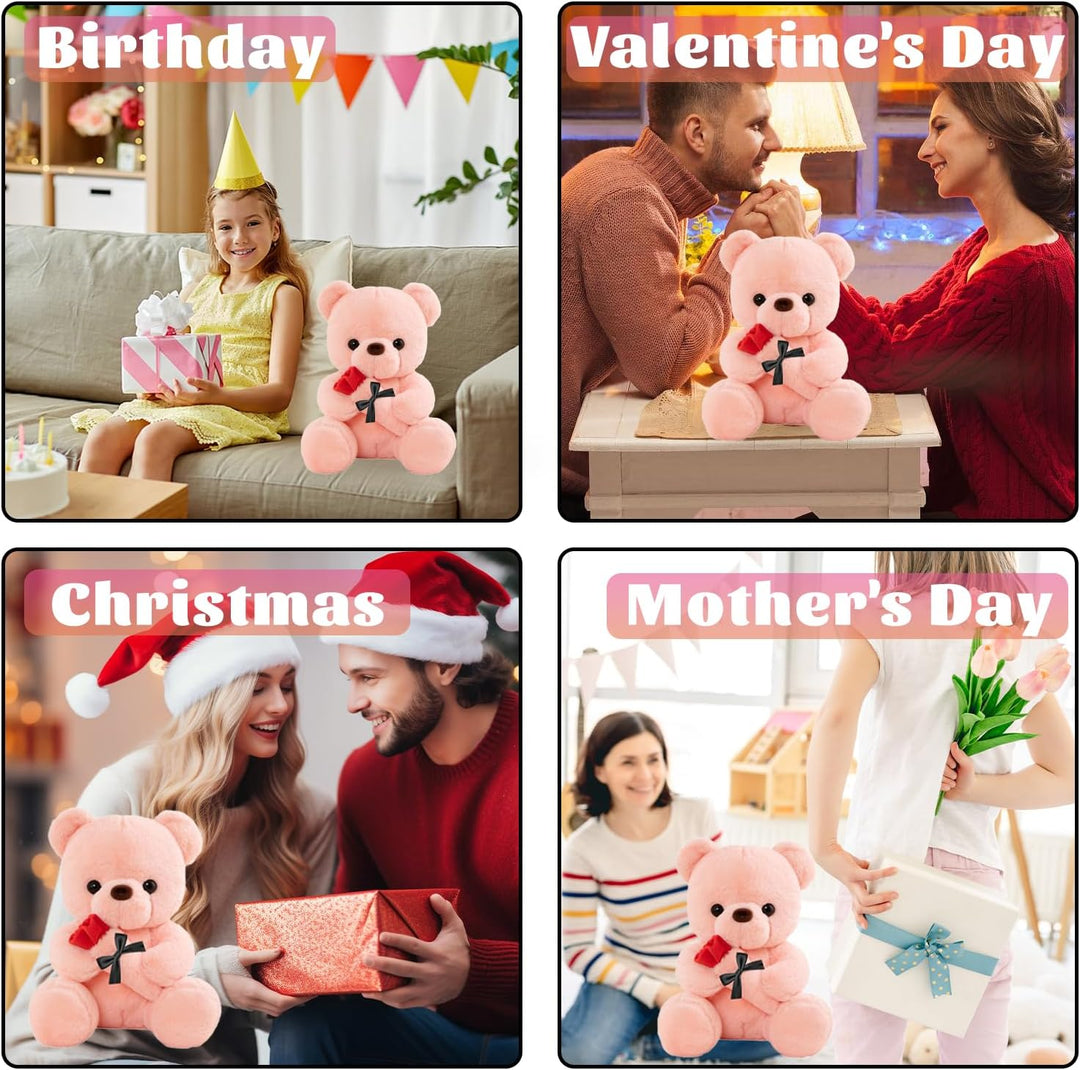 Teddybär mit Rose, Hochzeitstag Geschenke für Frauen, 25cm Rosa Plüschtier Süsse Kuscheltier Teddy m