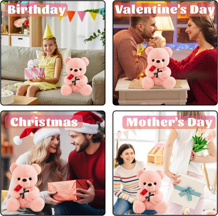 Teddybär mit Rose, Hochzeitstag Geschenke für Frauen, 25cm Rosa Plüschtier Süsse Kuscheltier Teddy m