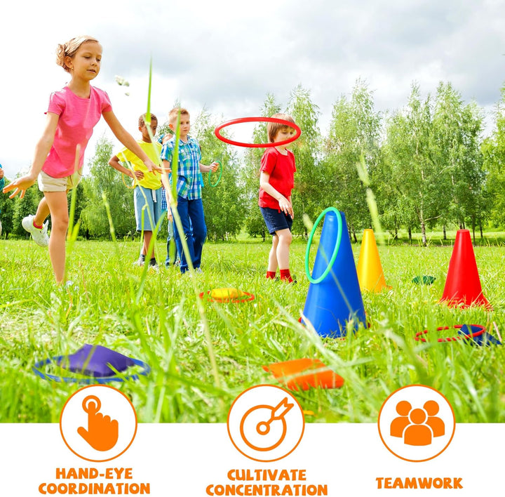 31 Stück Outdoor Spiele für Kinder, 3 in 1 Wurfspiel Kinder Outdoor - Cornhole Säckchen, Pylonen & R