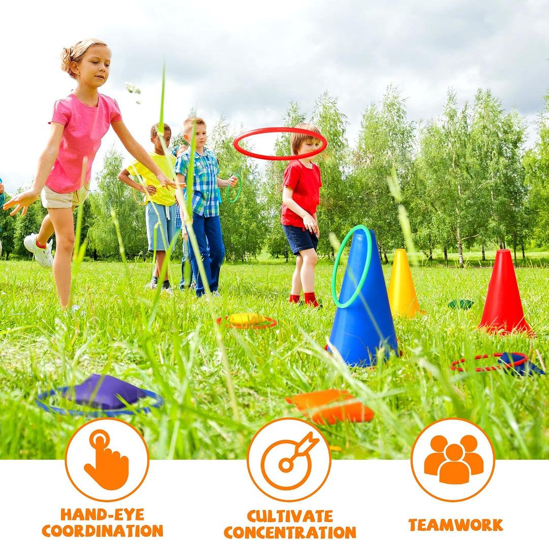 31 Stück Outdoor Spiele für Kinder, 3 in 1 Wurfspiel Kinder Outdoor Cornhole Säckchen Bean Bag Pylon