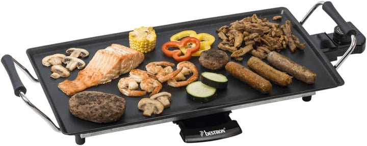 Bestron elektrischer Tischgrill, Plancha-/Teppanyaki-Grillplatte mit Antihaftbeschichtung, Grillspas