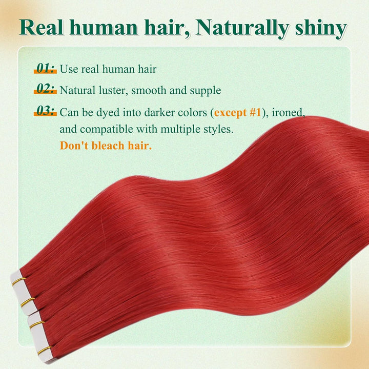 Easyouth Remy Tape on Extensions Echthaar Adhesive on Haar 18 Zoll 25g Farbe Rot Extensions Echthaar
