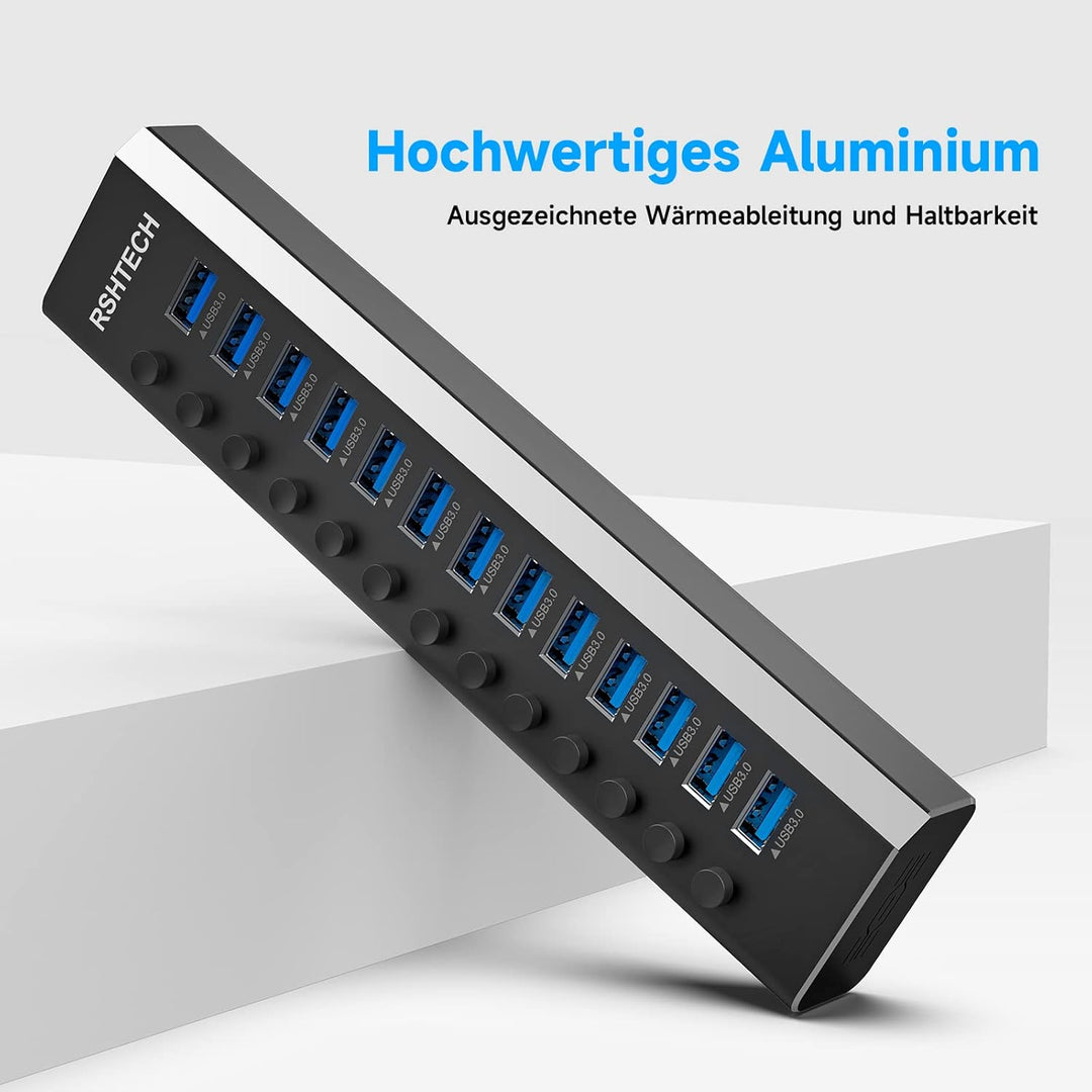 RSHTECH RSHTECH RSH-A13-5 Aluminium USB Hub Active 3.0 mit Netzteil 72 W 12 V/6 A, 13-Port USB Hub A