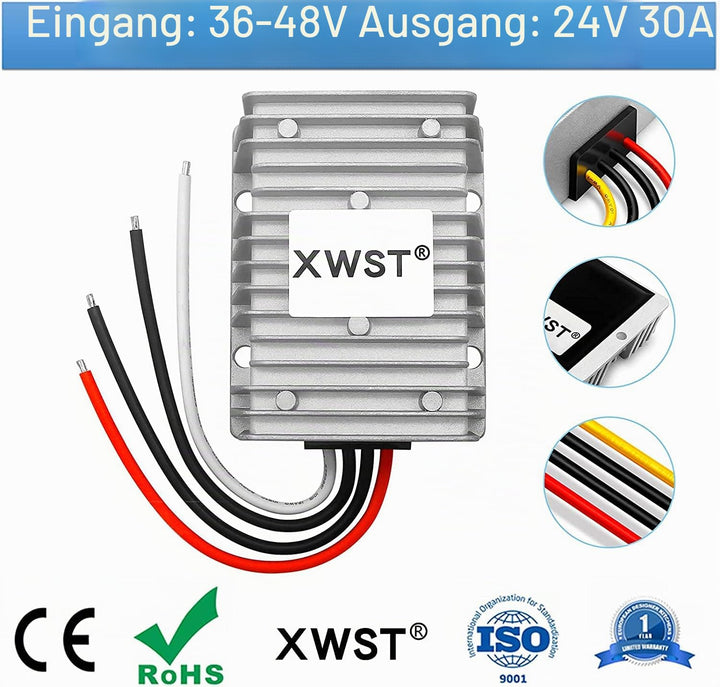 XWST DC DC 36V 48V auf 24V Spannungsregler 30A 720W Wechselrichter 30-60V zu 24V Abwärtstransformato