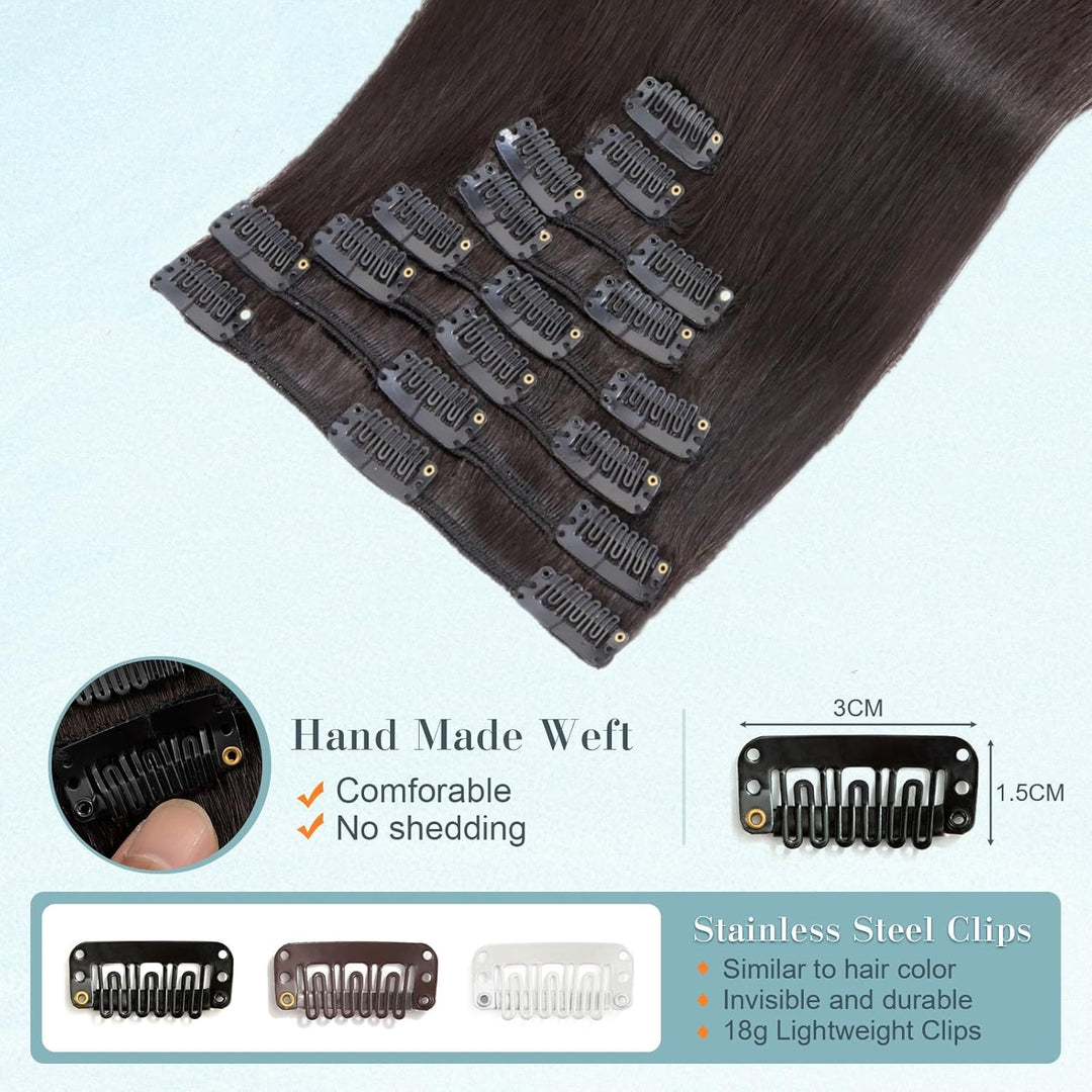 Benehair Clip in Extensions Echthaar, 8 Stück 100% Echtes Haar Extension 75g, Naturschwarz Haarverlä