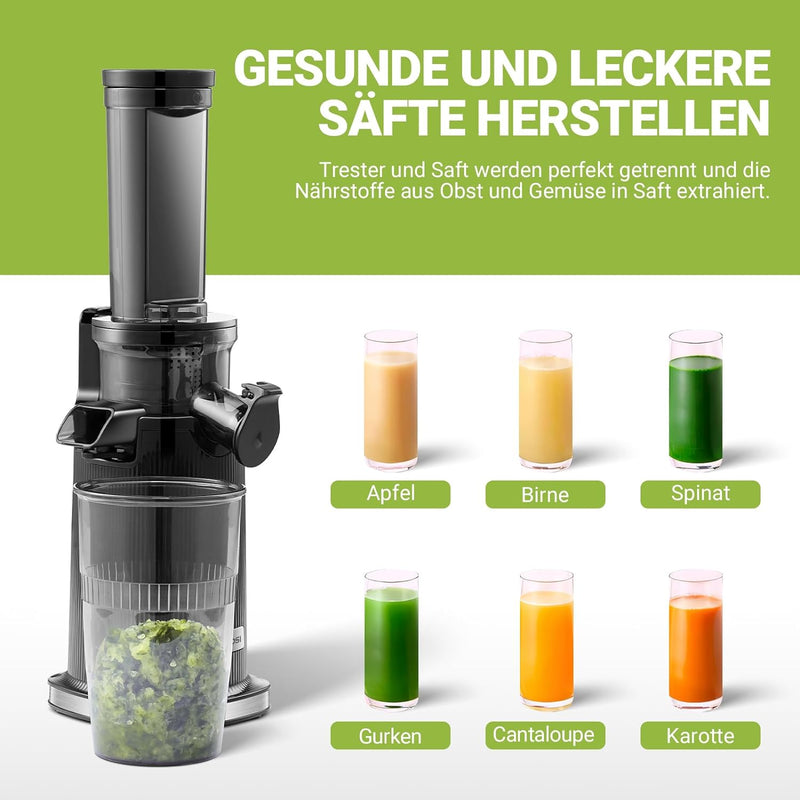 Entsafter AOBOSI-Mini slow juicer mit Rückwärts-Kau-Funktion-saftpresse elektrisch mit Bürste und 2