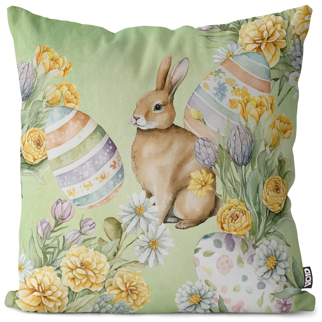 VOID Hase Blumen Ostereier 80x80 Kissenhülle Polyester Zierkissen Couchkissen Ostern Osterdeko Deko