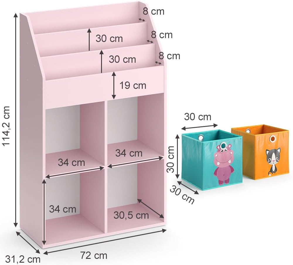 Vicco Kinderregal Luigi, Rosa, 72 x 114.2 cm mit 2 Faltboxen (bunt) Rosa mit 2 Faltboxen, Rosa mit 2
