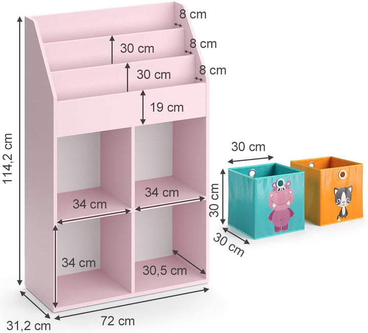Vicco Kinderregal Luigi, Rosa, 72 x 114.2 cm mit 2 Faltboxen (bunt) Rosa mit 2 Faltboxen, Rosa mit 2