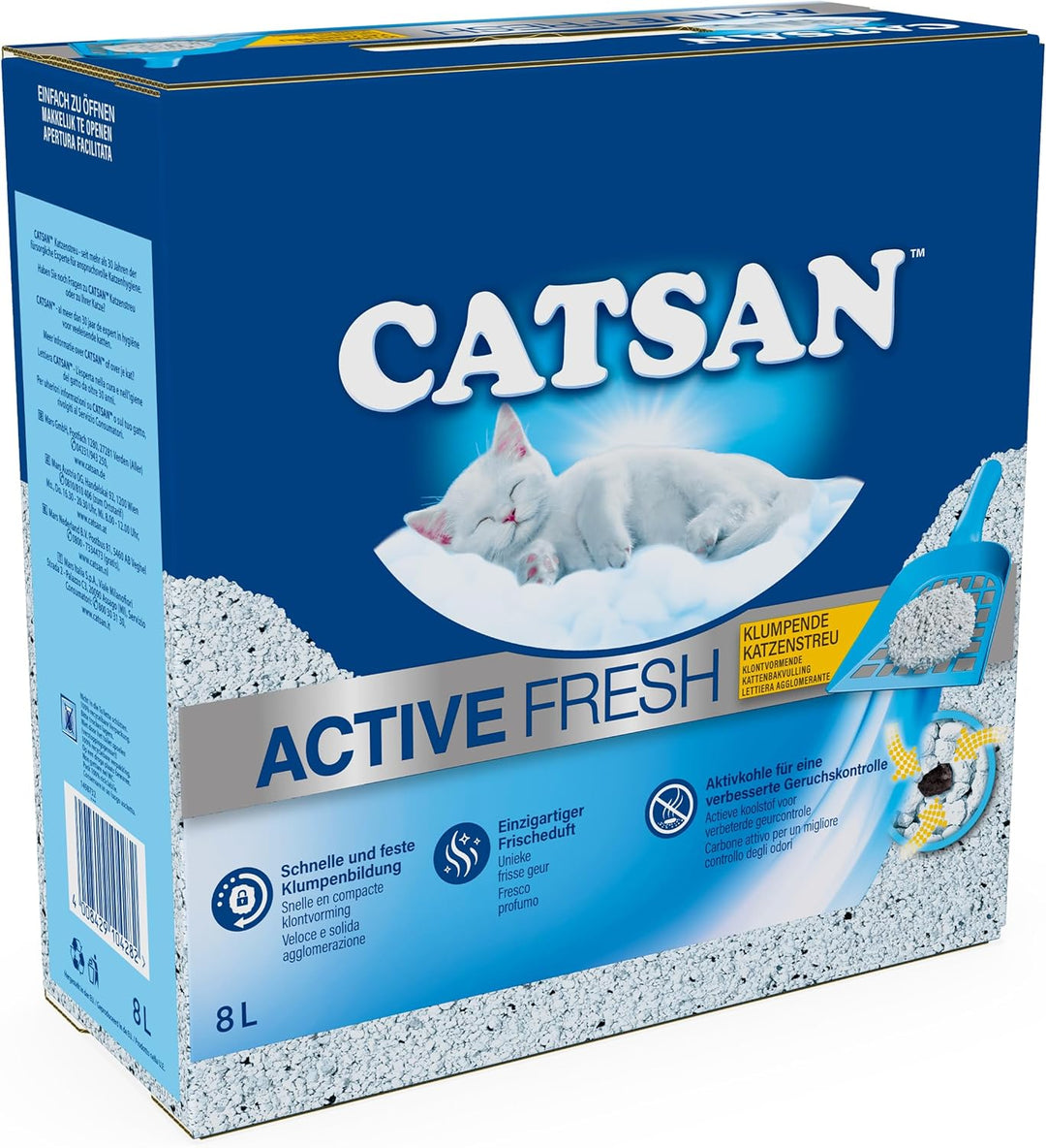 Catsan Active Fresh – Katzenstreu aus Naturton mit Aktivkohle – Effektive Bindung von Geruch und Feu
