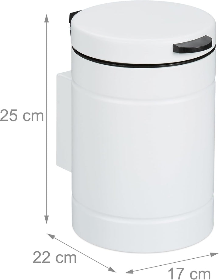 Relaxdays Kosmetikeimer Wandmontage, 3 Liter, Absenkautomatik, Inneneimer, Metall, runder Badezimmer