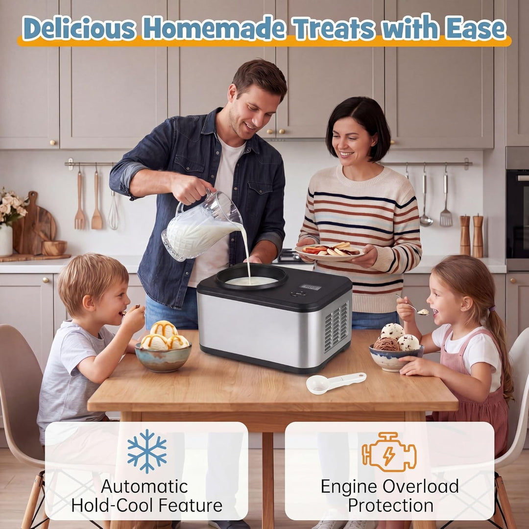 LIFEZEAL Eismaschine, 2 in 1 Eiscreme Maschine & Joghurtbereiter, 1,5 L Eiscrememaschine Edelstahl m
