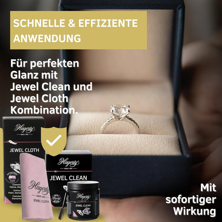 Hagerty Set Jewel Clean Schmucktauchbad + Jewel Cloth Schmuck Reinigungstuch für Edelsteine Gold Pla