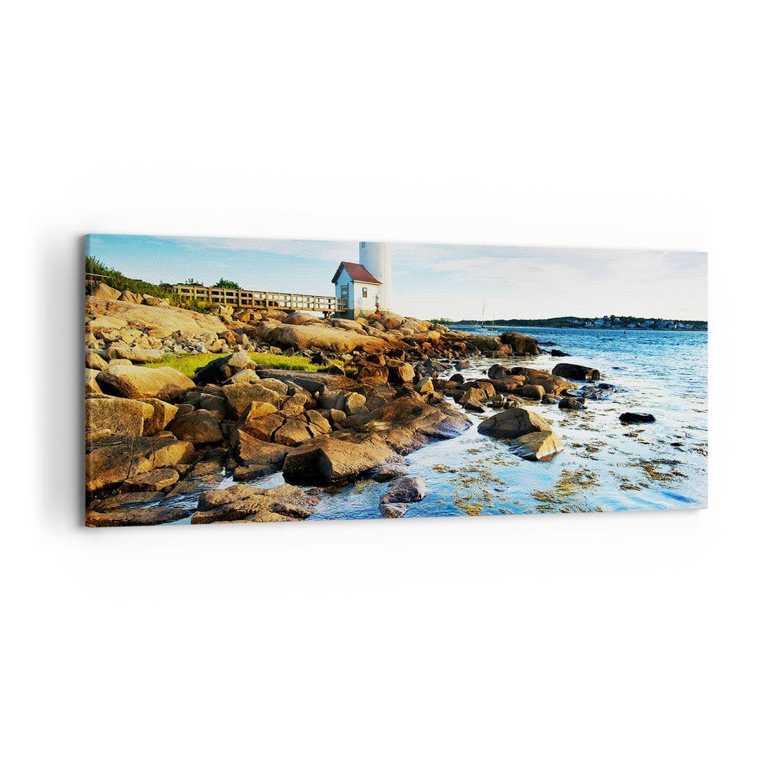 Wandbilder Dekoration Wohnzimmer Leuchtturm Ufer Wolke Landschaft Panorama Bilder auf Leinwand 120x5