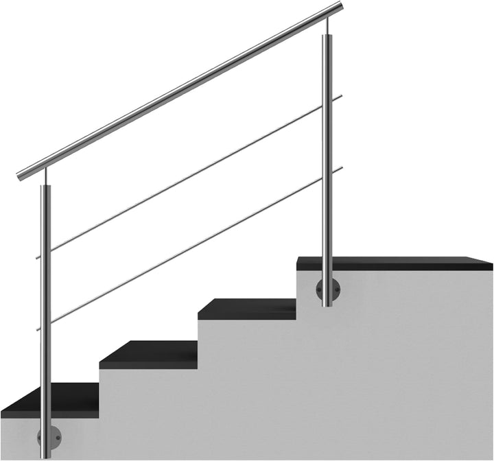 Edelstahl Treppengeländer Seitenmontage, 1,2m lang, 0,9m hoch, Aussengeländer, je 2 Pfosten + 2 Quer