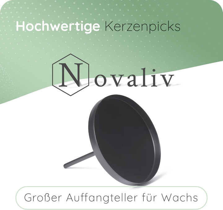 Novaliv 4X Kerzenpick Flach, 9 cm SCHWARZ Kerzenhalter für Adventskranz Kerzenpin Weihnachtskranz 4