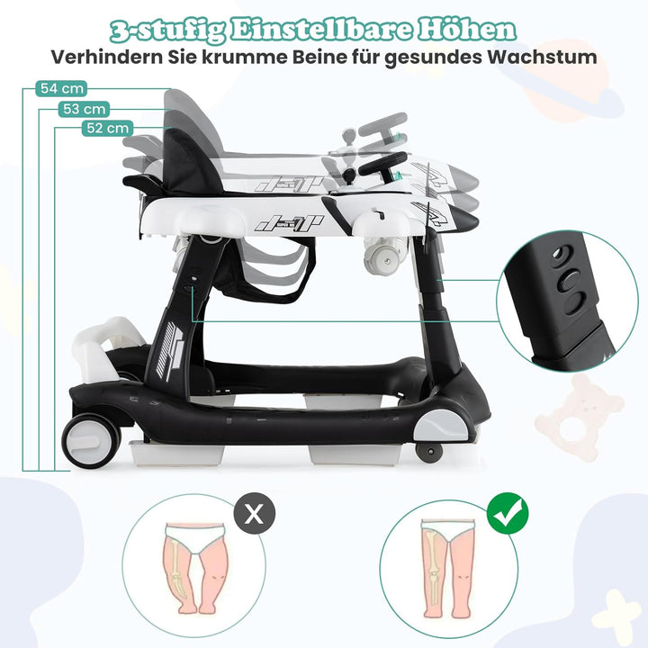 GOPLUS 6 in 1 Lauflernhilfe, Lauflernwagen mit einstellbarer Geschwindigkeit & 3 Höhen, Esstablett,